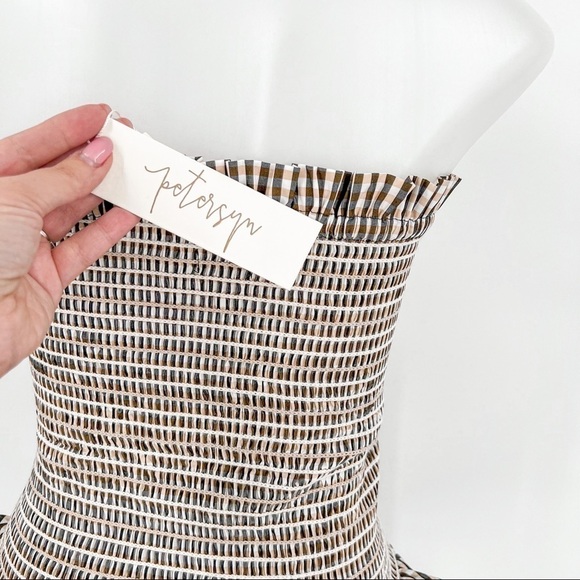 Petersyn Barrett Grey Stripe ruched ruffle strapless Convertible Tube top/ skirt - Picture 3 of 9